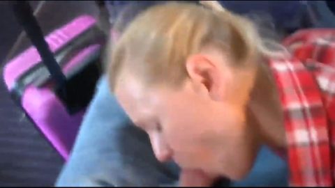 Blonde tart swallows cum on the train thumbnail 1