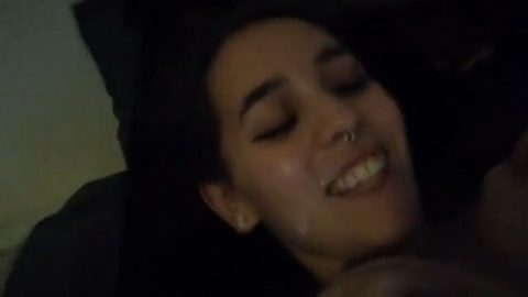 She smiles when he cums on her face thumbnail 1